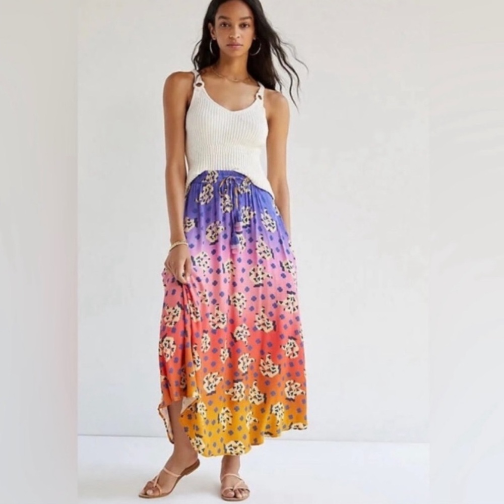 Farm Rio-Anthropologie Vibrance Maxi Skirt in Digital Ombré Pattern NWT